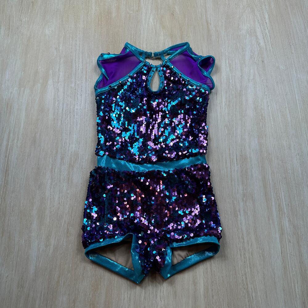 Weissman Purple Teal Sequin Mermaid Disco Jazz Biketard Dance Costume IC